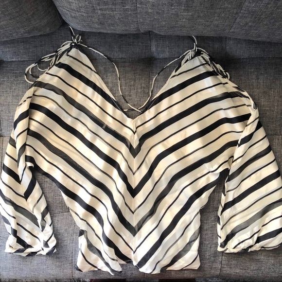 Rare Black/white striped silk blouse top MNG Sz. S - Picture 1 of 5